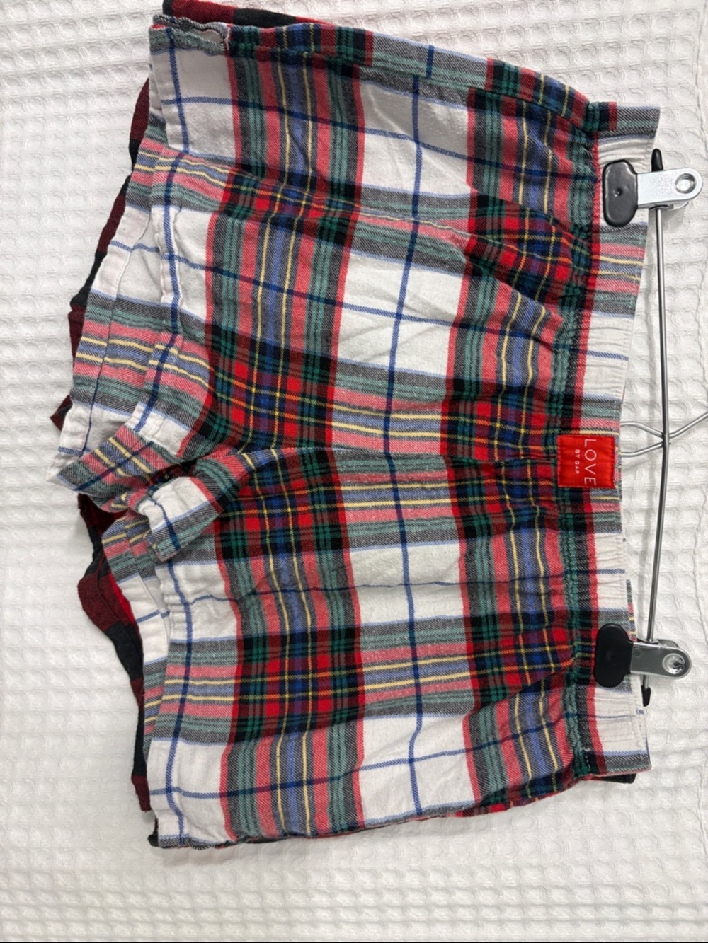 Love Plaid Flannel Pajama Shorts in Red, Green, White. #2 pairs! Size MD